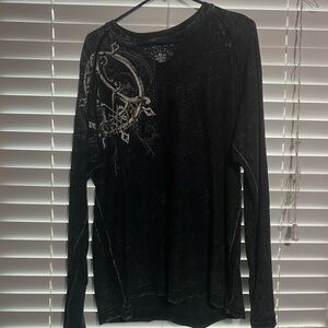 Affliction Shirt Mens Large Black Y2K Cross Grunge Goth V Neck Long Sleeve USA